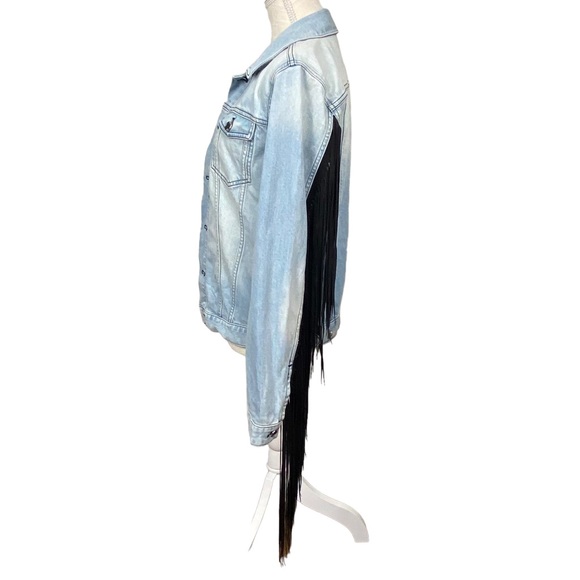 BLK DNM  Blue Denim Black Fringe Jean Jacket Size Small - Picture 7 of 16
